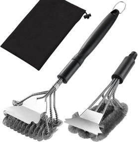 img 4 attached to 🔥 grilljoy Grill Brush with Scraper: 18 Inch Two Kinds of Exchangeable Brush Head in a Carrying Bag - Safe Wire Stainless Steel BBQ Brush for Gas/Charcoal Grilling Grates