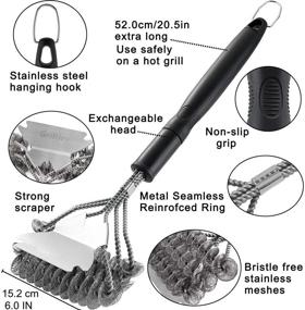 img 1 attached to 🔥 grilljoy Grill Brush with Scraper: 18 Inch Two Kinds of Exchangeable Brush Head in a Carrying Bag - Safe Wire Stainless Steel BBQ Brush for Gas/Charcoal Grilling Grates