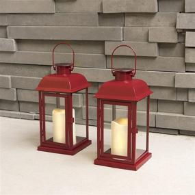 img 2 attached to Red Outdoor Lanterns with Solar Candles - Set of 2, 11 Inch Tall, Wedding or Christmas Patio Decor, Waterproof Metal, Flickering LED Flameless Candles - Includes Batteries