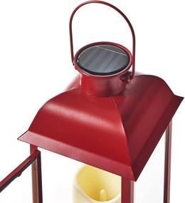 img 3 attached to Red Outdoor Lanterns with Solar Candles - Set of 2, 11 Inch Tall, Wedding or Christmas Patio Decor, Waterproof Metal, Flickering LED Flameless Candles - Includes Batteries