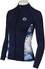 img 4 attached to 👫 His and Her Matching UV Sun Protection Rash Guard: Navy Slim Fit Zip Up Long Sleeve - Product #221 JG