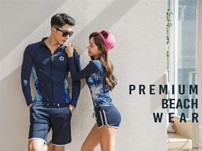 img 1 attached to 👫 His and Her Matching UV Sun Protection Rash Guard: Navy Slim Fit Zip Up Long Sleeve - Product #221 JG