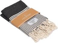 🖤 cocotton boho striped turkish hand towels set: 2-pack decorative farmhouse towels, 100% cotton, quick-dry, 16x40 inches, ideal for bathroom, hair, face, gym, yoga, dishcloth, tea, kitchen (black) logo