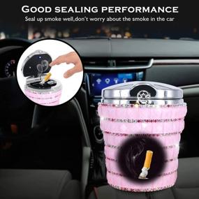 img 2 attached to Розовый Bling Bling Алмазная автомобильная золотниковая чаша с подсветкой LED - эффективный очиститель дыма от запаха автомобильных сигарет