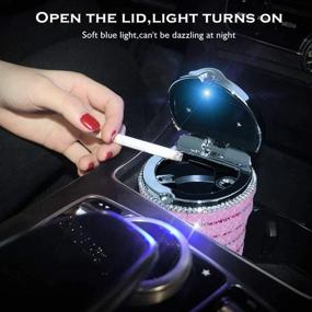 img 3 attached to Pink Bling Bling Diamond Car Ashtray Cylinder Cup Holder with LED Lamp - Effective Smoke Remover for Auto Cigarette Odor
