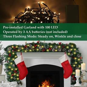 img 1 attached to 🎄 9.8 Ft Christmas Garland with 100 Battery-Powered LED Lights, Branches, Real Pine Cones, Red Berries, Pine Needles for Festival Decorations Indoors Outdoors, Home Mantle, Fireplace in Warm White