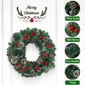 img 3 attached to 🎄 9.8 Ft Christmas Garland with 100 Battery-Powered LED Lights, Branches, Real Pine Cones, Red Berries, Pine Needles for Festival Decorations Indoors Outdoors, Home Mantle, Fireplace in Warm White