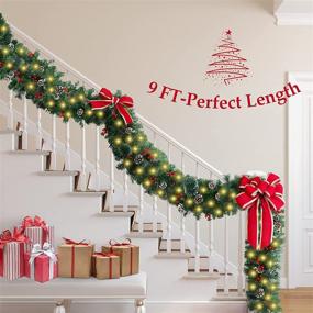 img 2 attached to 🎄 9.8 Ft Christmas Garland with 100 Battery-Powered LED Lights, Branches, Real Pine Cones, Red Berries, Pine Needles for Festival Decorations Indoors Outdoors, Home Mantle, Fireplace in Warm White