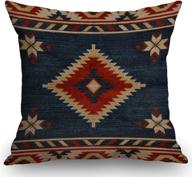 🌵 soothing ssoiu vintage southwest native american throw pillow: blue and red cotton linen cushion cover for standard home decor логотип