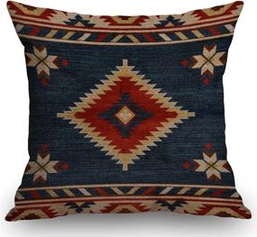 img 4 attached to 🌵 Soothing SSOIU Vintage Southwest Native American Throw Pillow: Blue and Red Cotton Linen Cushion Cover for Standard Home Decor