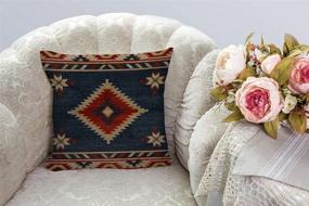 img 3 attached to 🌵 Soothing SSOIU Vintage Southwest Native American Throw Pillow: Blue and Red Cotton Linen Cushion Cover for Standard Home Decor