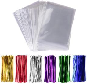 img 4 attached to 300-pack Cello Treat Bags with 6 Assorted Twist Ties - Ideal for Wrapping Lollipops, Candy, Cake Pops, Chocolate, and Cookies at Buffets