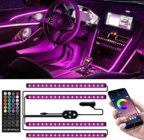 img 4 attached to Салонные светодиодные подсветки Sumkyle Car Interior Lights 72 LED - управление через приложение и пульт, 16 млн цветов в режиме синхронизации с музыкой, 4-линейный дизайн RGB-подсветки под панелью приборов с автомобильным зарядным устройством - автомобильный аксессуар.