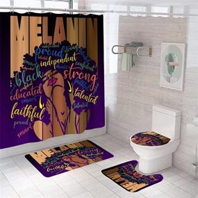 img 4 attached to Non-Slip African American Shower Curtain Set - 4PCS Bathroom Sets with Rugs, Toilet Lid Cover, and Bath Mat featuring Quotes of Strong Black Women. Waterproof Fabric Shower Curtains and Accessories for Bathroom.
