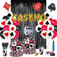 get the ultimate casino party decorations kit: balloons, inflatable die, fringe curtain, dinnerware set, utensils, & banner (serves 16 guests - 141 piece set) логотип