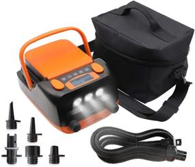 img 4 attached to Tuomico 6000mAh Electric Air Pump with LCD Display, Dual Stage Inflation, 2 USB Ports, 16PSI Max 🔌 Pressure, SUP Pump with 6 Nozzles, 3 LED Lights - Ideal for Boats, Stand Up Paddle Board, Auto-Off Feature