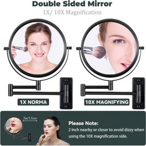 img 3 attached to 🔍 Black Wall Mounted Makeup Mirror: Double-Sided 1x/10x Magnifying, Swivel Arm, Bathroom Vanity Mirror