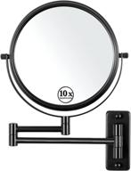 🔍 black wall mounted makeup mirror: double-sided 1x/10x magnifying, swivel arm, bathroom vanity mirror logo