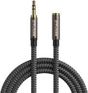 🔊 premium 12ft/4m headphone extension cable: lossless stereo audio sound with gold plated jack & strong nylon braided cord - male to female 3.5mm audio cable logo