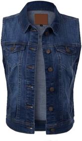 img 3 attached to Olivia Women's Sleeveless Cropped Stone Washed Jean Jacket Vest with Distressed Finish