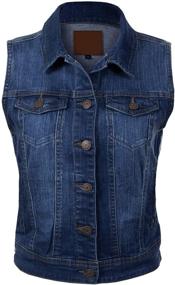 img 4 attached to Olivia Women's Sleeveless Cropped Stone Washed Jean Jacket Vest with Distressed Finish