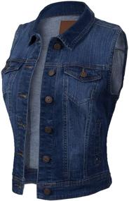 img 1 attached to Olivia Women's Sleeveless Cropped Stone Washed Jean Jacket Vest with Distressed Finish