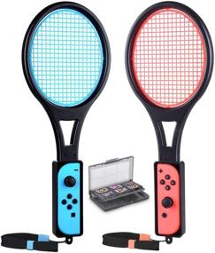 img 4 attached to 🎮 Nintendo Switch Joy-Con Tennis Racket, Tendak Game Accessories for Mario Tennis Aces with 12 in 1 Game Card Case (2 Pack, Black)