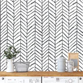 img 4 attached to Wallpaper Herringbone Adhesive Removable Decorative