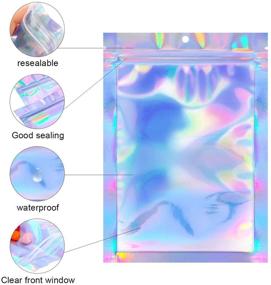 img 2 attached to 🌬️ 100 Count 4x6 Inch Smell Proof Holographic Mylar Bags - Resealable Food Storage Pouches with Double-Sided Ziplock Seal