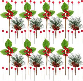 img 4 attached to 🎄 Tatuo 120-Piece Artificial Pine Picks with Red Berries: Perfect for Christmas, Winter, and Holiday Decorations!