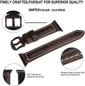 img 3 attached to 🍎 HUAFIY Retro Leather Apple Watch Band 42mm 44mm for Men - Top Grain Replacement Strap iWatch Series 6/5/4/3/2/1, Sport Edition - Retro Coffee with Black Buckle (42mm 44mm-ML)
