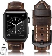 🍎 huafiy retro leather apple watch band 42mm 44mm for men - top grain replacement strap iwatch series 6/5/4/3/2/1, sport edition - retro coffee with black buckle (42mm 44mm-ml) logo
