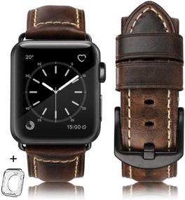 img 4 attached to 🍎 HUAFIY Retro Leather Apple Watch Band 42mm 44mm for Men - Top Grain Replacement Strap iWatch Series 6/5/4/3/2/1, Sport Edition - Retro Coffee with Black Buckle (42mm 44mm-ML)
