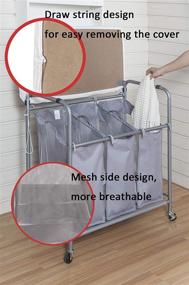 img 1 attached to 🧺 Grey Triple Laundry Sorter Cart with Ironing Board and Removable Bags, Heavy-Duty Rolling Laundry Hamper with Wheels - STORAGE MANIAC