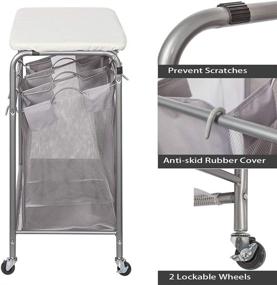 img 2 attached to 🧺 Grey Triple Laundry Sorter Cart with Ironing Board and Removable Bags, Heavy-Duty Rolling Laundry Hamper with Wheels - STORAGE MANIAC