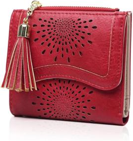 img 4 attached to 👛 Chic RFID Boho Wallets: Small Compact Bifold with Tassel Purse, ID Window & Hollow Out Pattern - Perfect Gift Item!