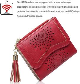 img 3 attached to 👛 Chic RFID Boho Wallets: Small Compact Bifold with Tassel Purse, ID Window & Hollow Out Pattern - Perfect Gift Item!