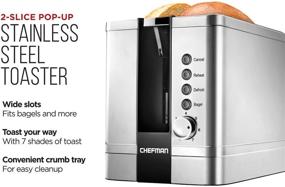 img 2 attached to 🍞 Chefman Stainless Steel 2-Slice Pop-Up Toaster with 7 Shade Settings, Extra Wide Bagel Slots, Defrost/Reheat/Cancel Functions, Removable Crumb Tray, 850W, 120V, Silver (Standard Pack)