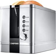 🍞 chefman stainless steel 2-slice pop-up toaster with 7 shade settings, extra wide bagel slots, defrost/reheat/cancel functions, removable crumb tray, 850w, 120v, silver (standard pack) логотип