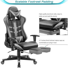 img 1 attached to 🪑 Homall Ergonomic High-Back Racing Chair with Leather Bucket Seat, Headrest, Footrest, and Lumbar Support in Black and Gray