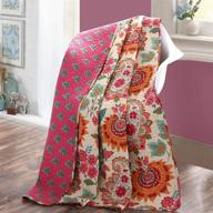 🌻 sunflower quilt throw blanket - reversible floral patchwork, 100% cotton, orange jacquard - 78in x 60in logo