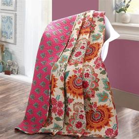 img 3 attached to 🌻 Sunflower Quilt Throw Blanket - Reversible Floral Patchwork, 100% Cotton, Orange Jacquard - 78in x 60in
