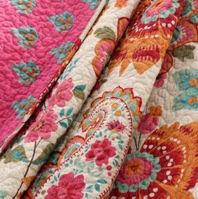 img 2 attached to 🌻 Sunflower Quilt Throw Blanket - Reversible Floral Patchwork, 100% Cotton, Orange Jacquard - 78in x 60in