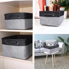 img 3 attached to 📦 Gladpaws Small Fabric Storage Baskets with Handles - Ideal for Organizing Gifts, Toys, and Clothes - Collapsible Rectangular Storage Bins for Closet Shelves (A1-Grey/Black, 14.2X10.2X6.3inch)