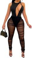 uni clau women's mesh sheer bodycon jumpsuit | long sleeve see-through party one-piece suit logo