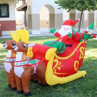 🎅 7 ft outdoor christmas inflatable deer cart with santa - yard decoration clearance, led lights included for holiday, christmas, party, yard, garden logo