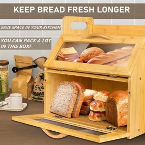 img 2 attached to 🍞 2 Layer Bamboo Wood Bread Box: Spacious Countertop Container with Tool Holder & Window for Homemade Bread