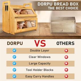 img 1 attached to 🍞 2 Layer Bamboo Wood Bread Box: Spacious Countertop Container with Tool Holder & Window for Homemade Bread