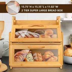 img 3 attached to 🍞 2 Layer Bamboo Wood Bread Box: Spacious Countertop Container with Tool Holder & Window for Homemade Bread