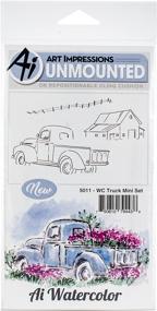 img 1 attached to 🚚 Multicolor Mini Watercolor Cling Rubber Stamps - Art Impressions Truck